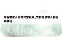 黑客尝试入侵支付宝视频_支付宝黑客入侵视频教程