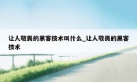 让人敬畏的黑客技术叫什么_让人敬畏的黑客技术