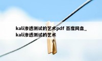 kali渗透测试的艺术pdf 百度网盘_kali渗透测试的艺术