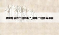 黑客是软件工程师吗?_网络工程师当黑客