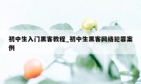 初中生入门黑客教程_初中生黑客网络犯罪案例