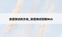 渗透测试的方向_渗透测试控制Web