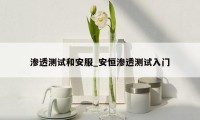 渗透测试和安服_安恒渗透测试入门