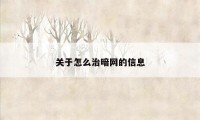 关于怎么治暗网的信息