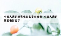 中国人演的黑客电影名字有哪些_中国人演的黑客电影名字
